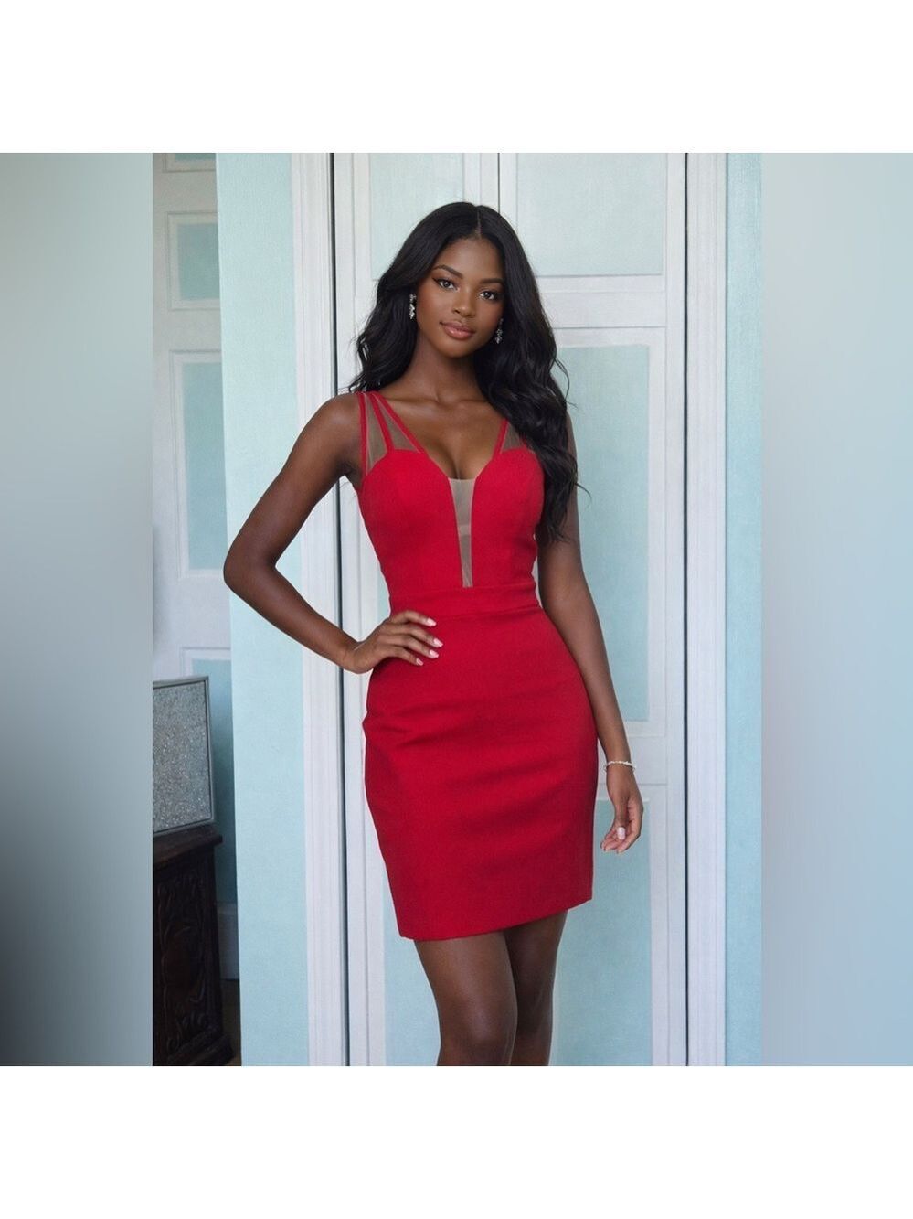 Size 2 Wine Brick Red Bodycon stretch Fitted Cocktail Homecoming dress.